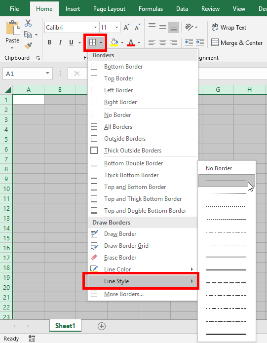 Select Line Style in Excel