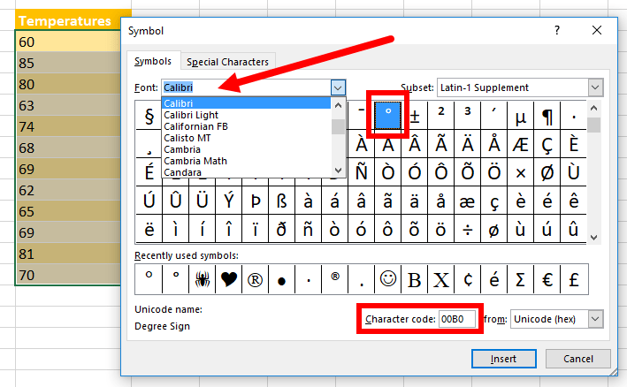 Angle Symbol In Excel