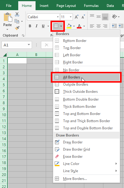 Select All Borders in Excel