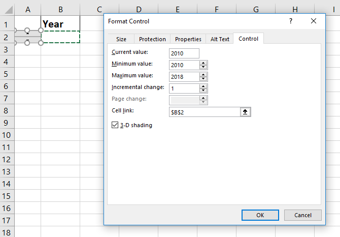 Spin Button Form Control Fields example