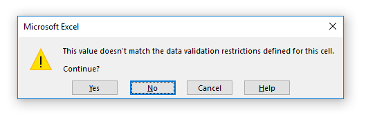 Excel Data Validation Default Warning Error Alert