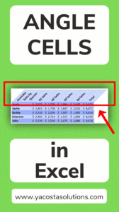 See how to Angle Cells in Excel to make your spreadsheet more visually interesting. Using diagonal headers can also look more professional. Rotate Cells in Excel. Slant Cells in Excel. Diagonal Cells in Excel (Pin)