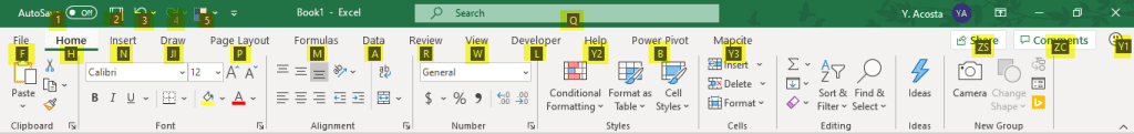 Excel Ribbon with Alt Keyboard Shortcuts example