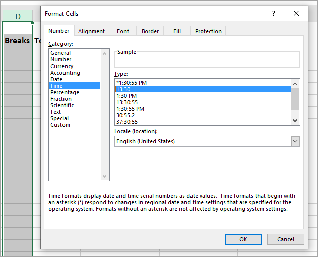 Format Time for Breaks Column (image)