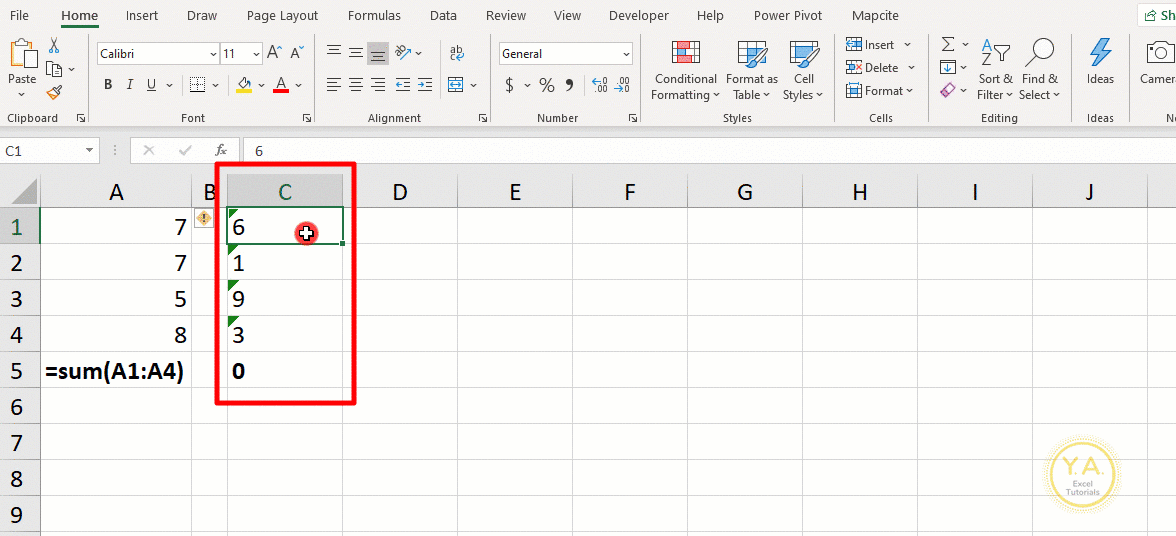 Error Checking to Fix Number Stored as Text Error Excel (gif)