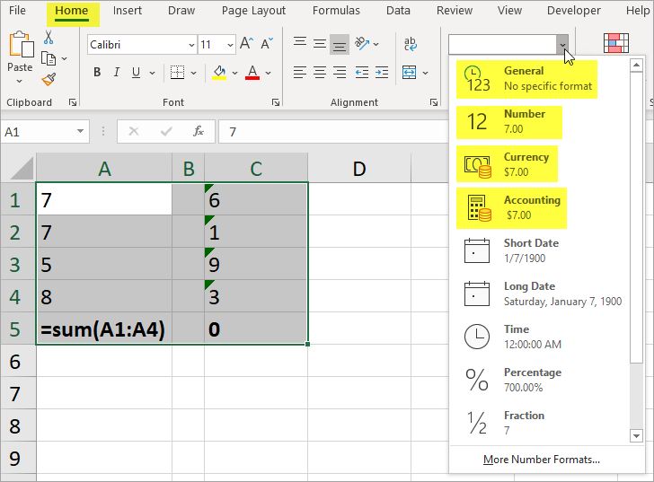 Excel Formatting Drop Down (image)