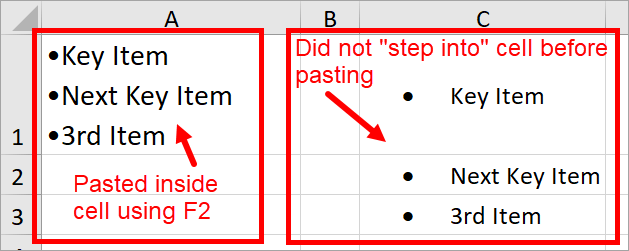 Pasting Bulleted List Into Excel (image)