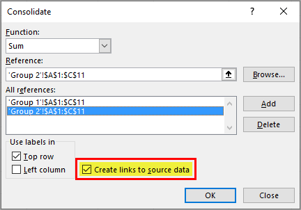 Link to Data in Consolidation
