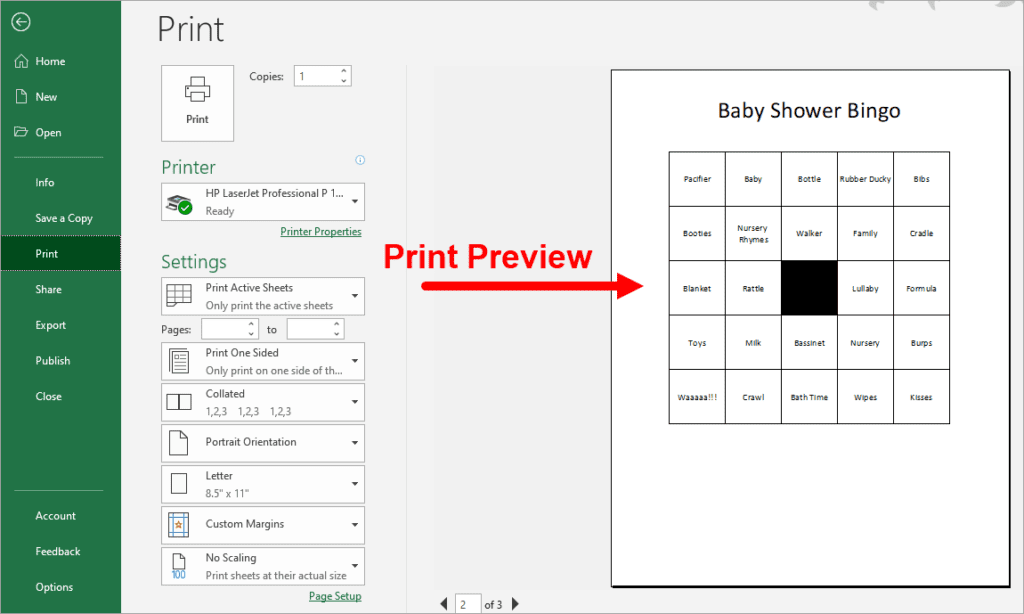 bingo card template excel