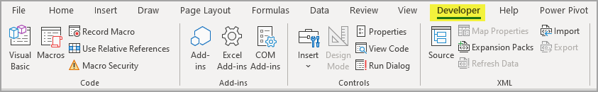 Developer Tab in Excel (image)