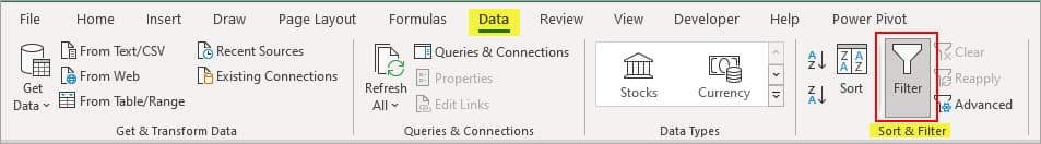 Filter Feature in Excel - located in the Data tab, in the Sort & Filter section