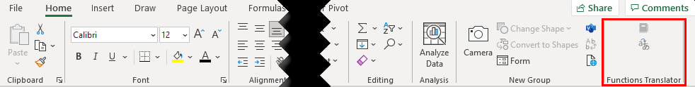 Functions Translator in Home tab