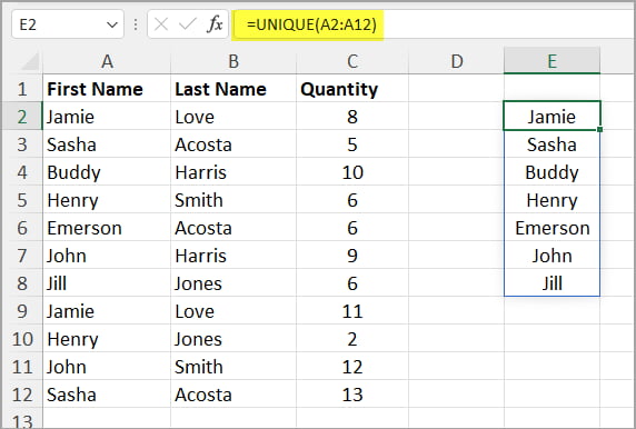 Microsoft Excel Get Unique Values From Column