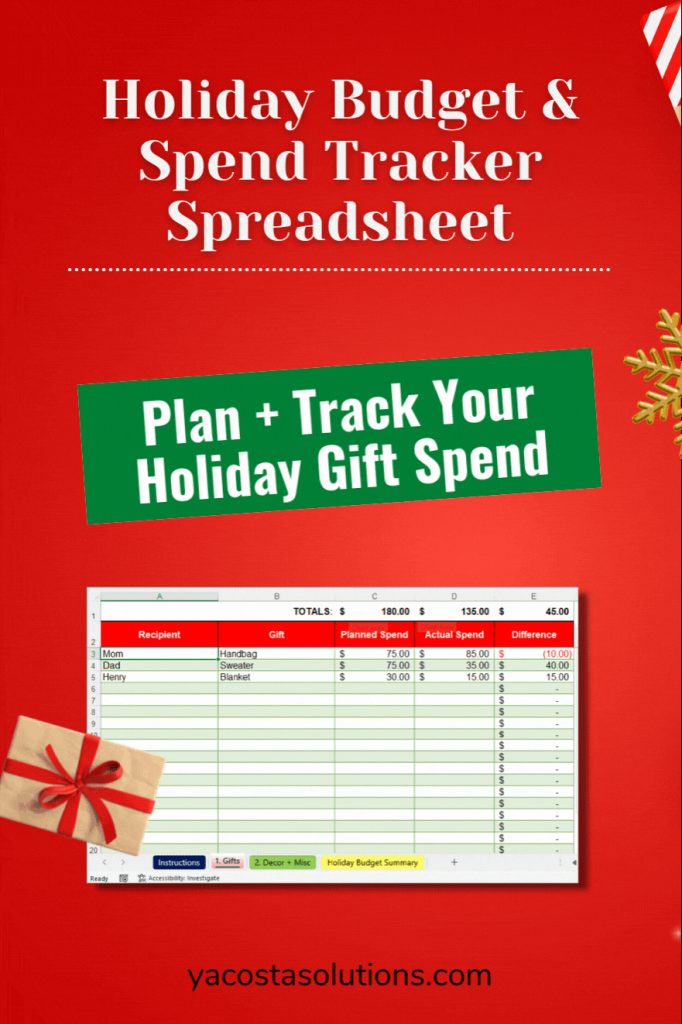 Holiday Budget Tracker Spreadsheet (image)