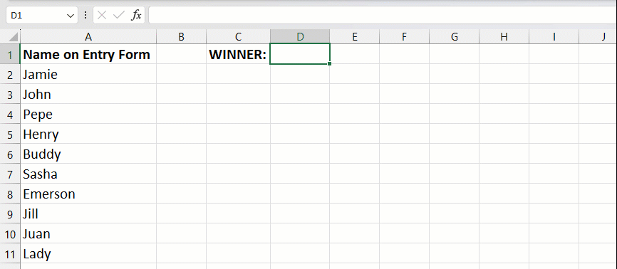 Example of Reference Formula to Pick Random Winner from a List